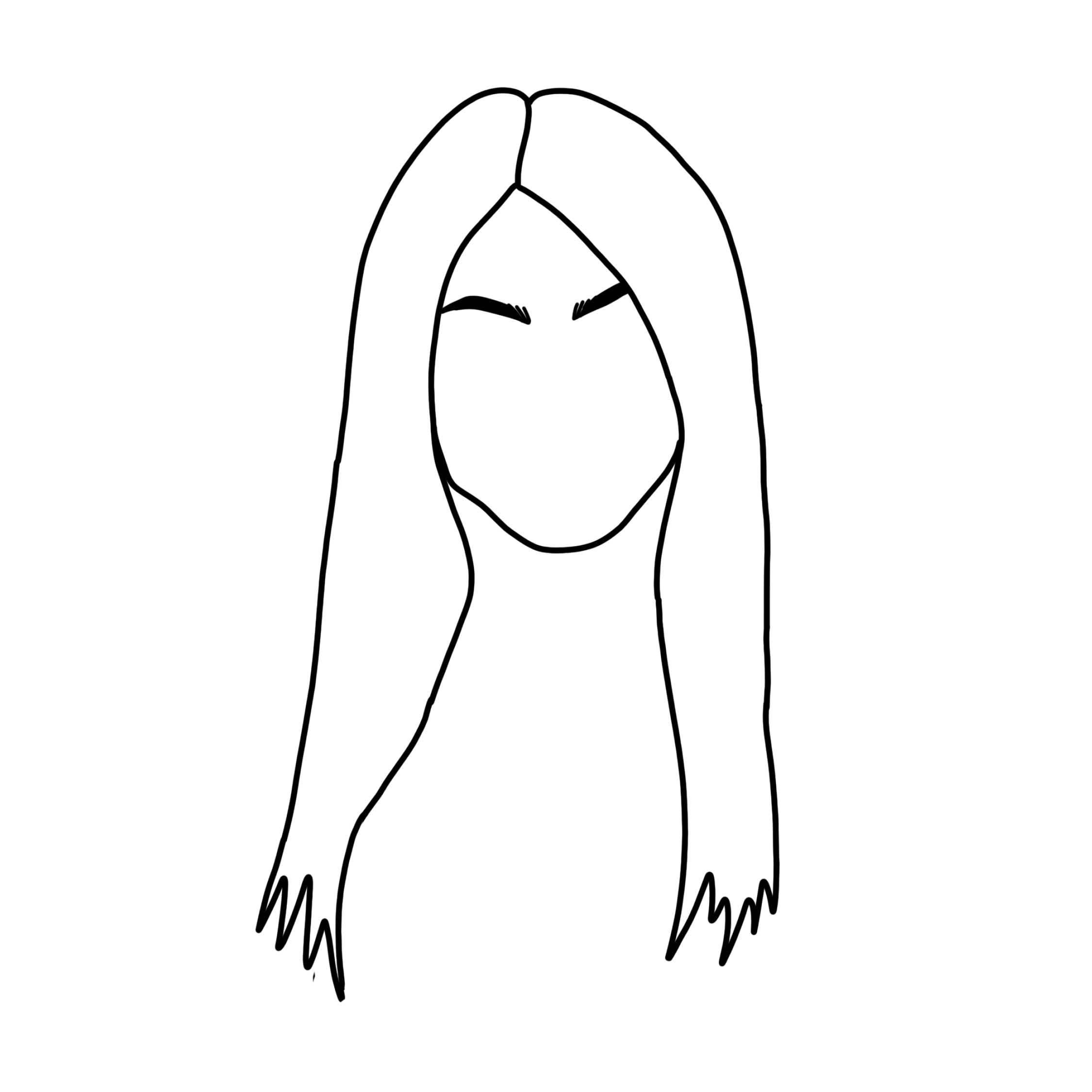 Image of Straight hair with a middle part drawing